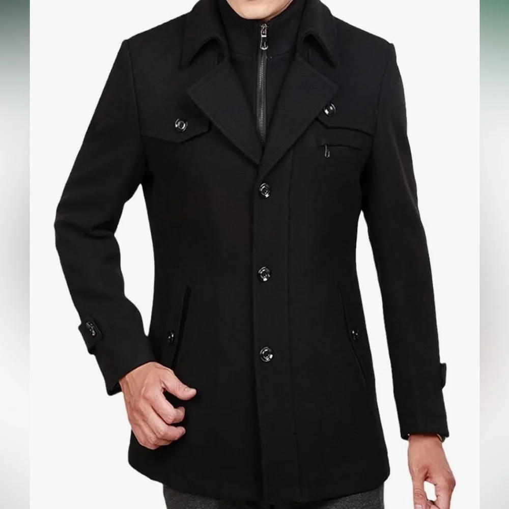 Men’s Wool/Polyester Blend Black Coat - Picture 1 of 15
